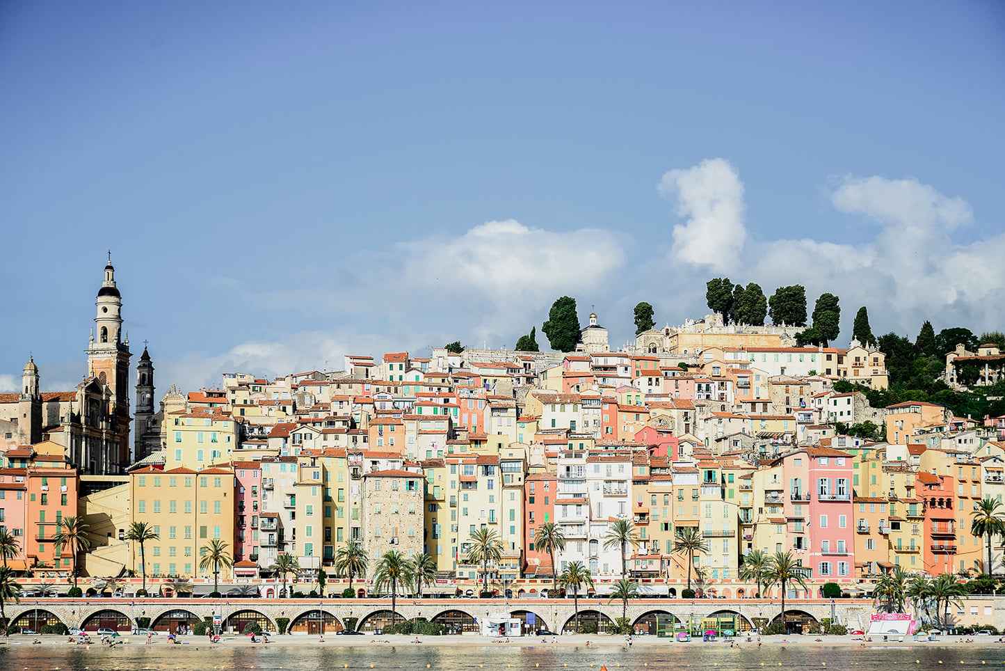 Colourful town of Menton overlooking the Mediterranean Sea, French Riviera, available as French Coastal fine art photography.