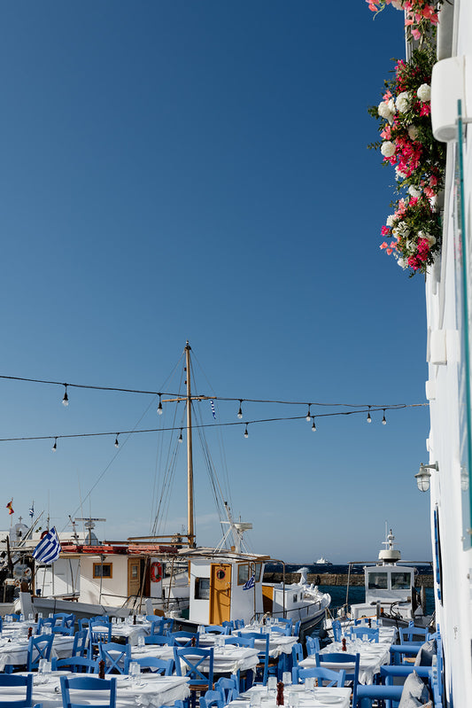 Close up image of Naoussa Boat Harbour in Paros Island available as Greece fine art prints.