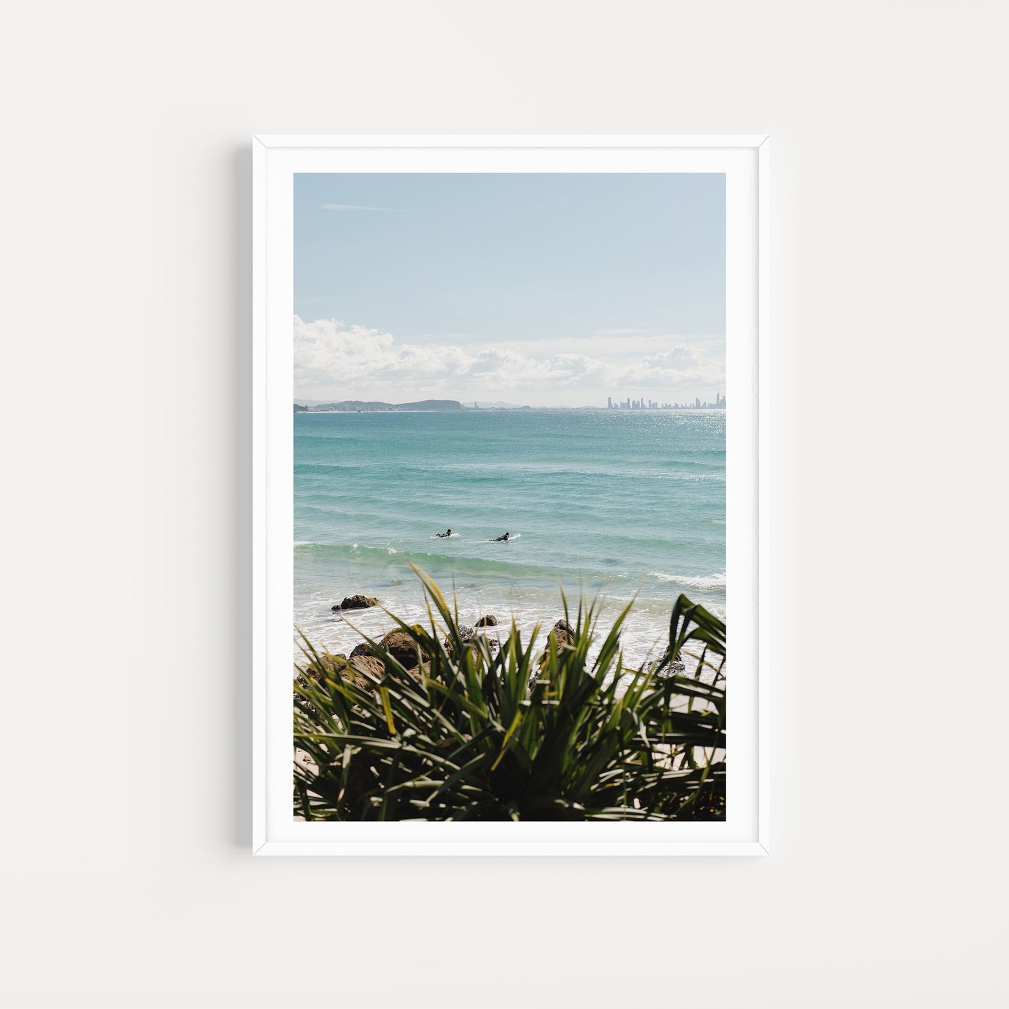 Framed artwork of a beach scene with ocean and sky. KIRRA BEACH, GOLD COAST, AUSTRALIA Australia Coastal Fine Art Photography Prints by Brooke Darling Photography. Bring the endless Australian summer into your home.