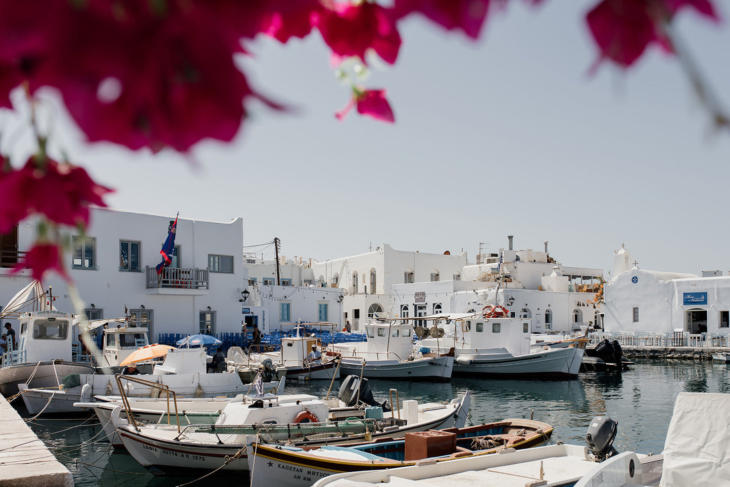 Close up view of Greek Island fine art print in landscape format featuring Naoussa Boat Harbour, Paros Island.