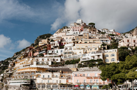 Positano Amalfi Coast fine art print showcasing terraced homes and hotels of this famous Italian destination.