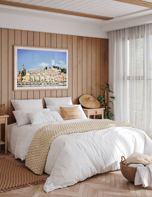 French Riviera fine art prints featuring the colourful facade of Menton. French wall art prints.