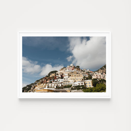 Hillside terraced hotels and homes on the famous Amalfi Coast town of Positano, available for purchase as Amalfi fine art prints. Amalfi Coast Wall Prints.