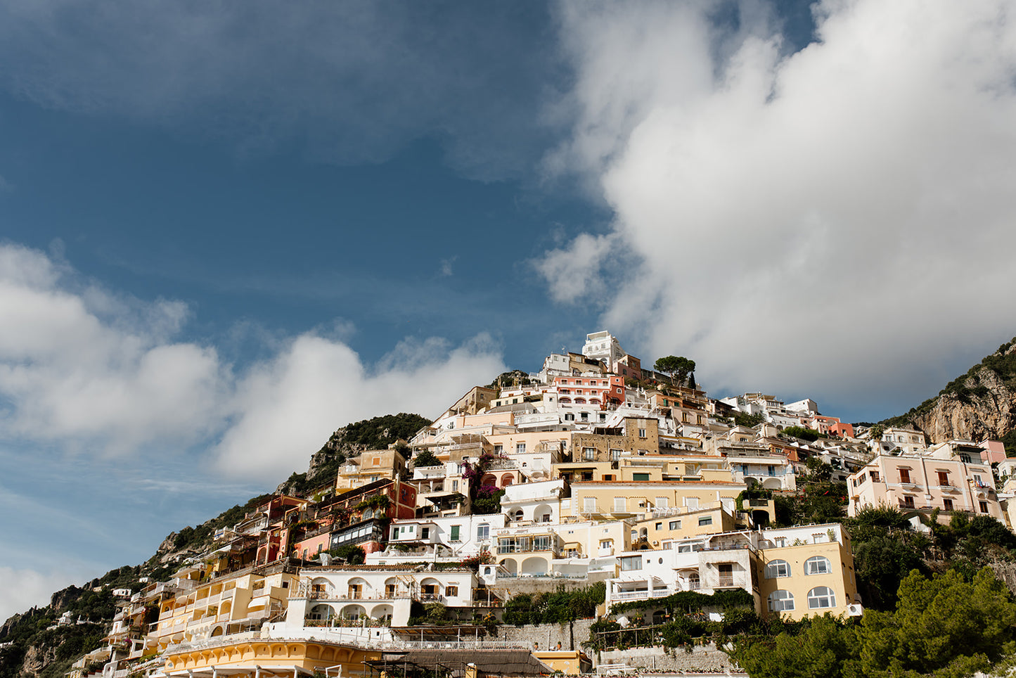 Hillside terraced hotels and homes on the famous Amalfi Coast town of Positano, available for purchase as Amalfi fine art prints. Amalfi Coast Wall Prints.