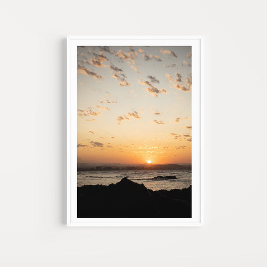 Coastal Australian fine art photography prints of warm sunsets over Coolangatta and Rainbow Beach. Australian wall art prints.