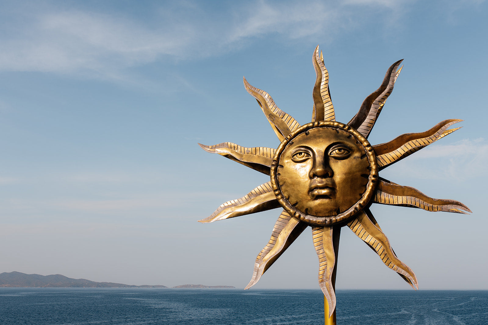 Greece Wall Art Print of Sun God and the Sea at Hydra Island, landscape format available for purchase. 