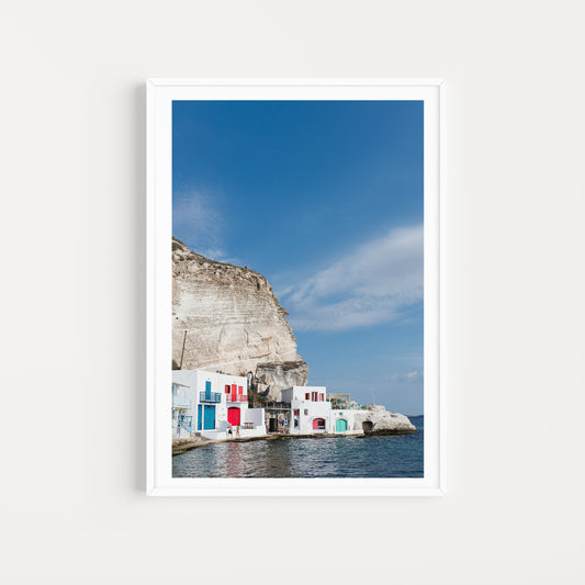 Evoke summer memories from Greece with this sunkissed Milos fine art print from the photogenic port of Klima. Greece Travel Art Prints. 