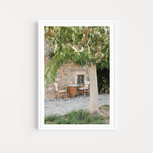 Greece fine art prints bring the slow pace of Greek lifestyle into your home. Slow down for coffee with friends and simple living. Greece Fine Art Prints. 