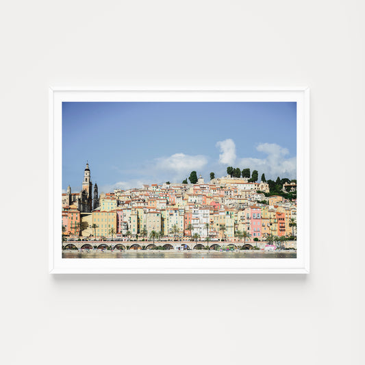 French Riviera fine art prints featuring the colourful facade of Menton. French wall art prints.