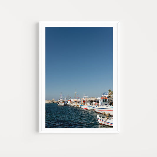 Paros Island Greece Fine Art Prints showcase traditional fishing boats in the port.