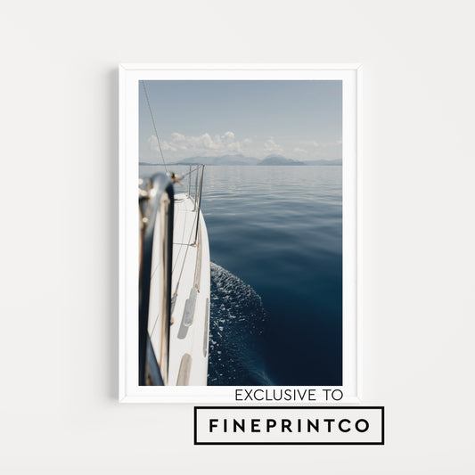 Framed photograph of a sailboat on the water. Sailing Boat Fine Art Prints to bring the feeling of adventure into your home. Sailing Boat Wall Art.