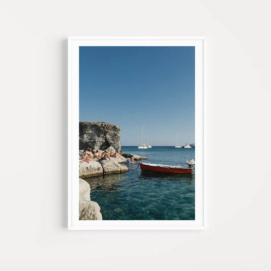 Bring that endless summer social setting into your home with Greek art prints featuring the social rock at Kimolos Island, Greece wall prints. 