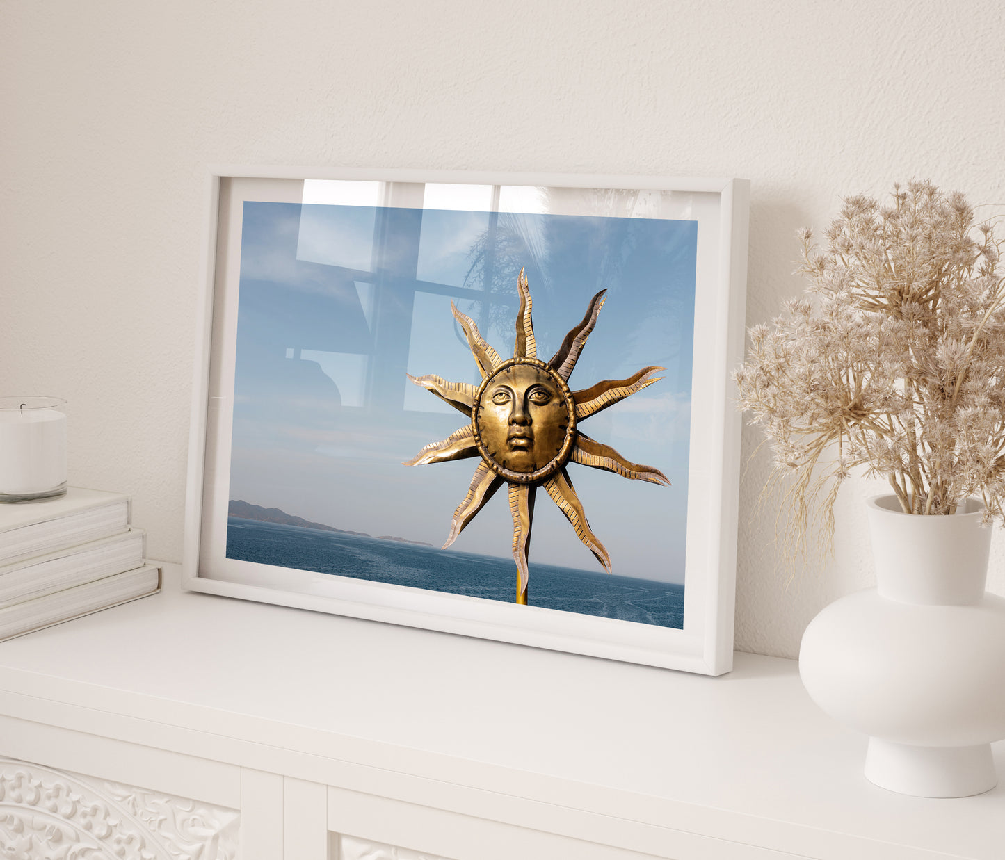 Greece Wall Art Print of Sun God and the Sea at Hydra Island, landscape format available for purchase. 